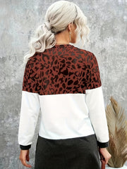  Leopard Print Open Front Cardigan with Pockets