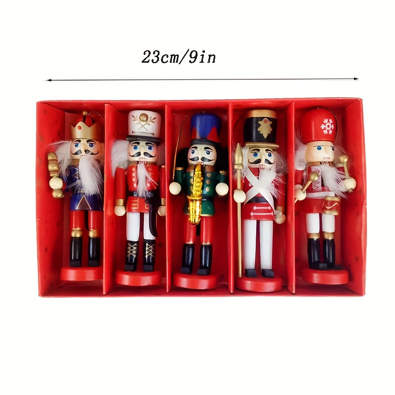 Set of 5 Wooden Soldier Christmas Nutcracker Ornaments