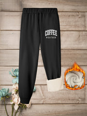  Casual Pants Women's Plus Letter Print Elastic Drawstring Fleece Liner