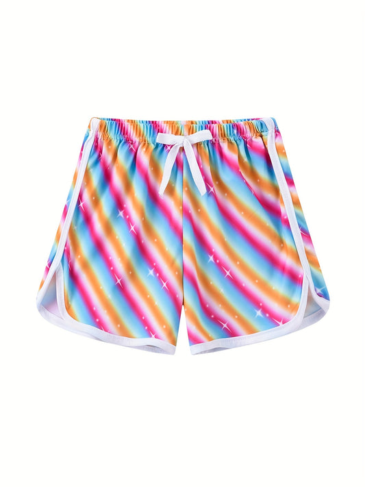 Girls Stars & Rainbow Print Drawstring Pants Casual Sport Shorts