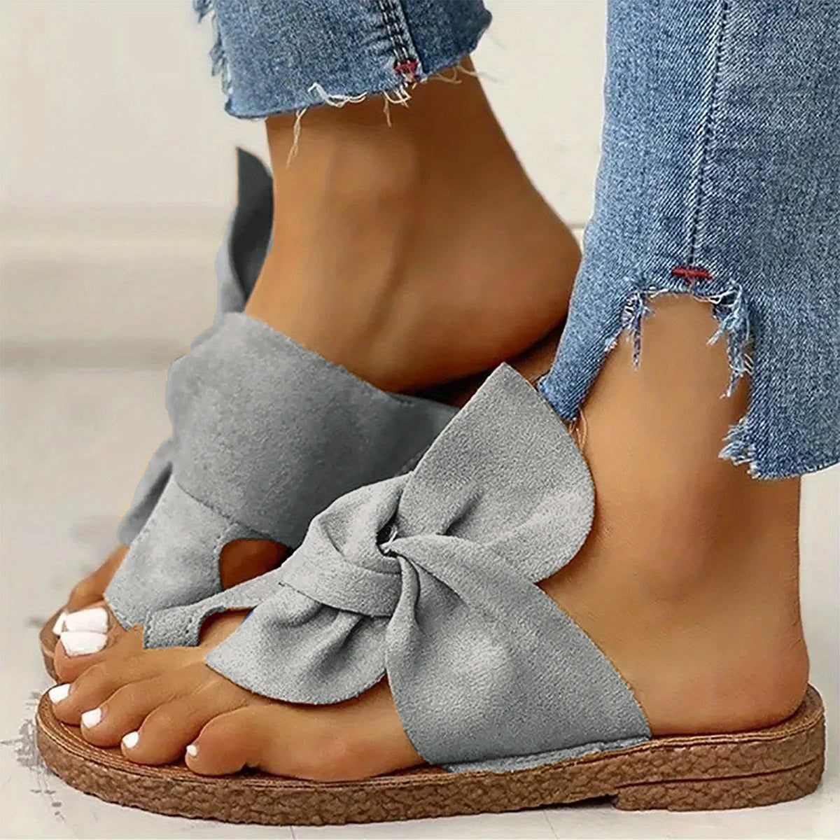 Women's Bow Flat Slide Sandals Non Slip Casual Outdoor Slides