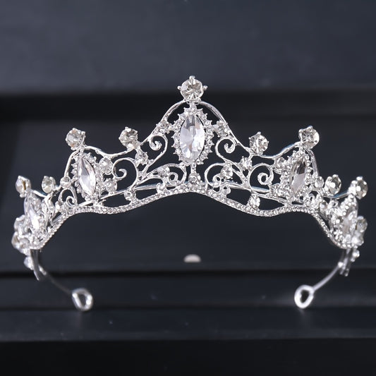 Silvery Crystal Tiara Crown for Women Girls Prom Quinceanera Hair Accessories