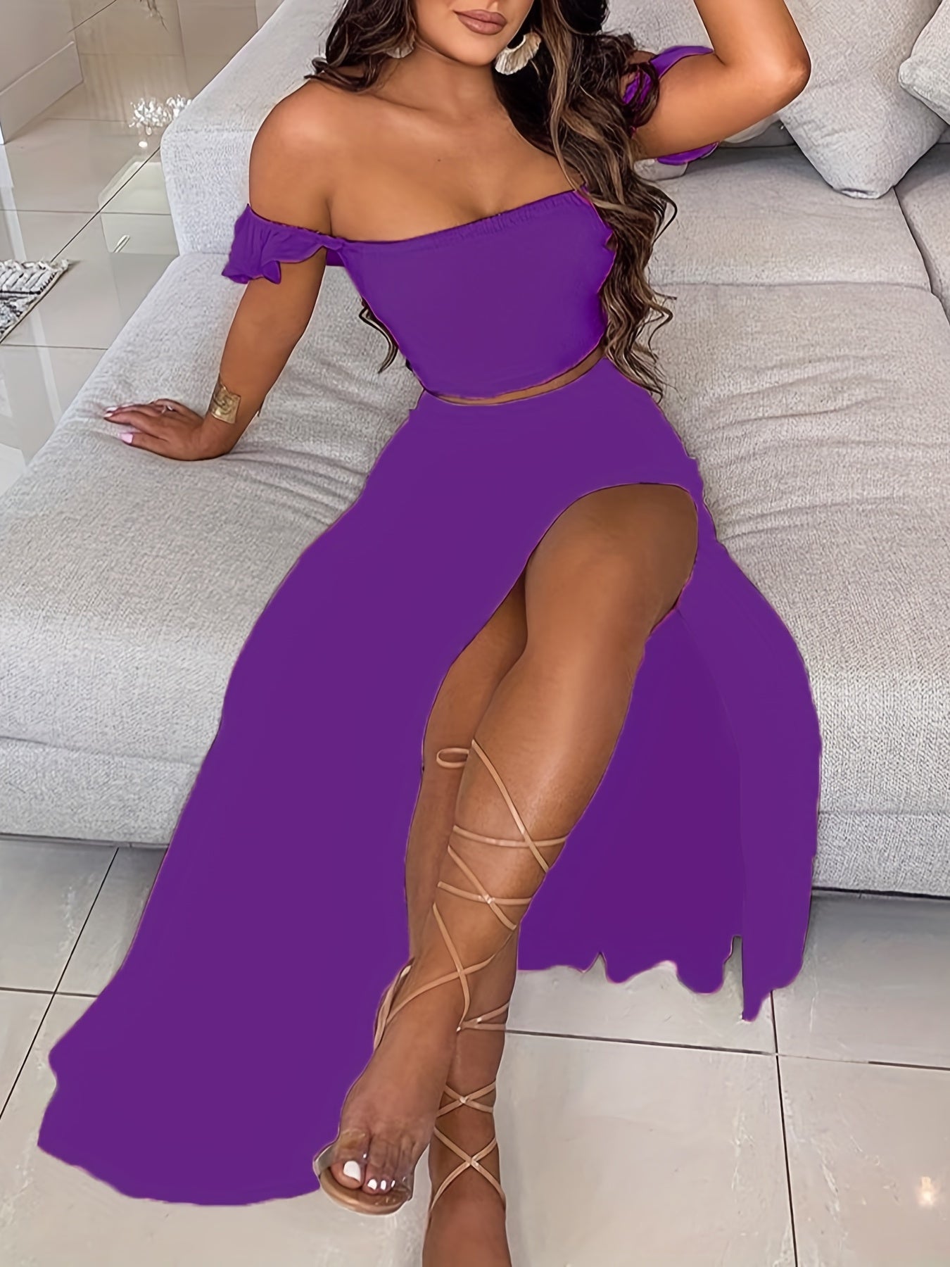 Boho Bodycon 2 Piece Set Off Shoulder Tube Top & Maxi Skirt