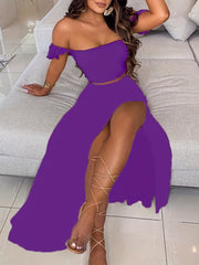 Boho Bodycon 2 Piece Set Off Shoulder Tube Top & Maxi Skirt