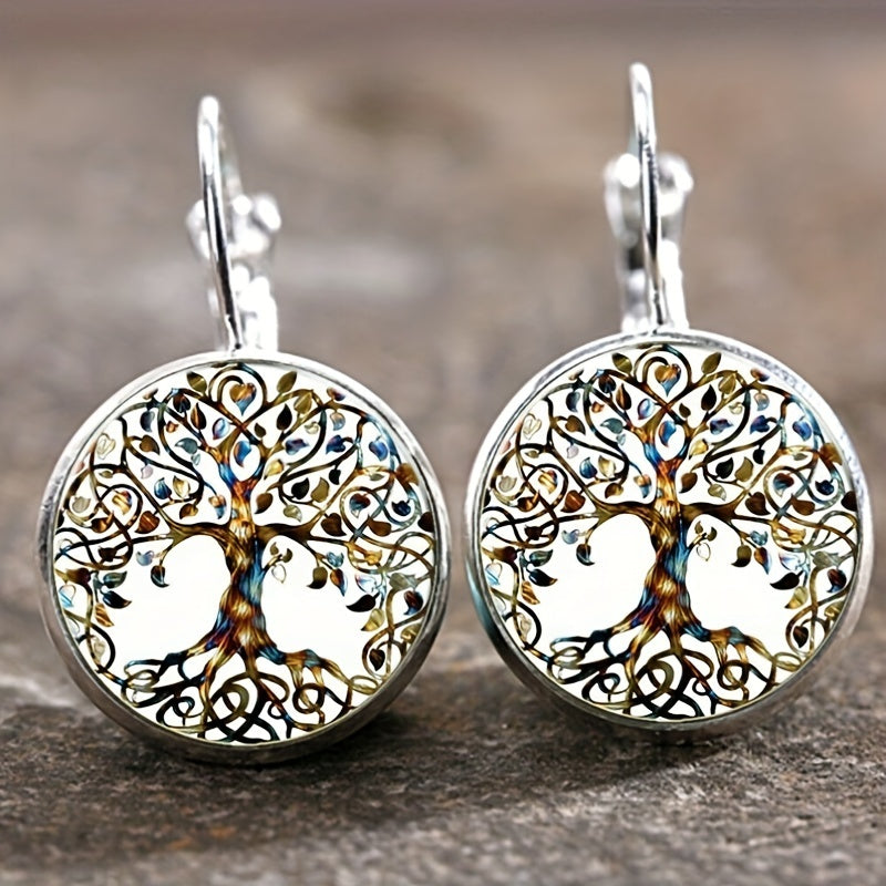 Vintage Time Gemstone Glass Earrings Sunflower Tree Butterfly