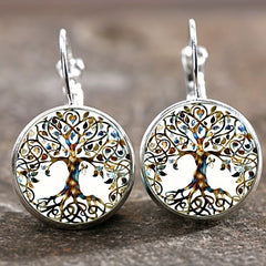 Vintage Time Gemstone Glass Earrings Sunflower Tree Butterfly