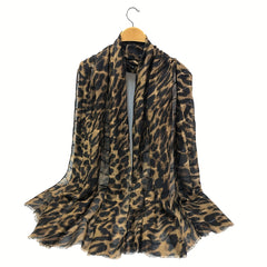 Leopard Print Scarf Vintage Casual Shawl Women Windproof Headwrap