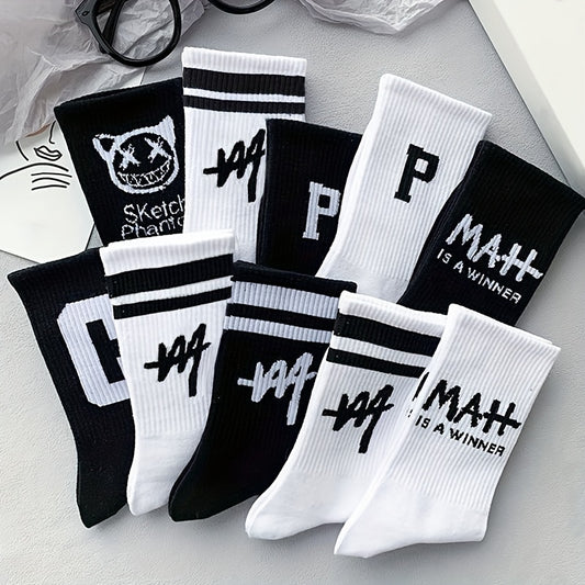 10 Pairs Letter Print Women's Mid Tube Stockings