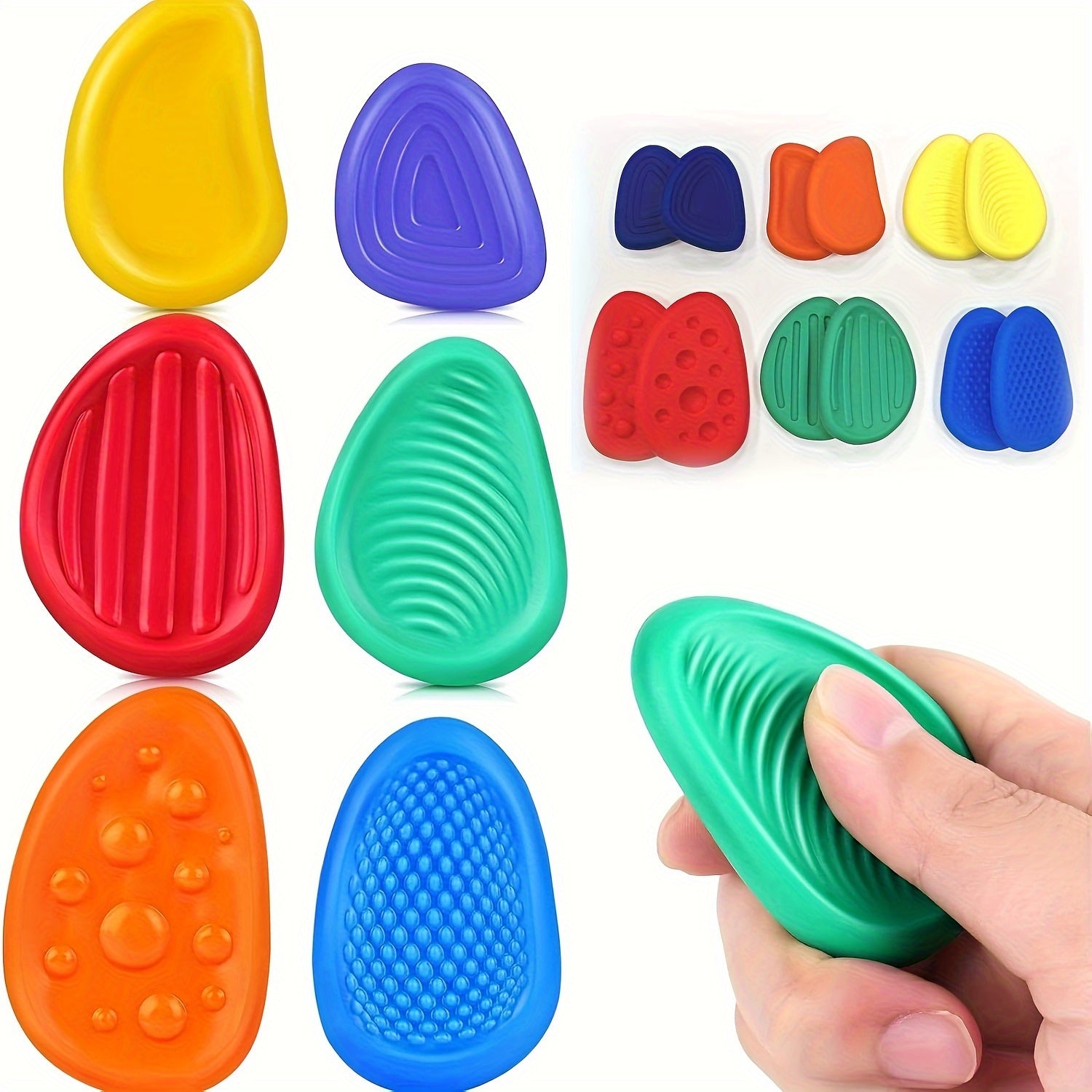 6 Pack Textured Soft Worry Stone Fidget Toys for Kids