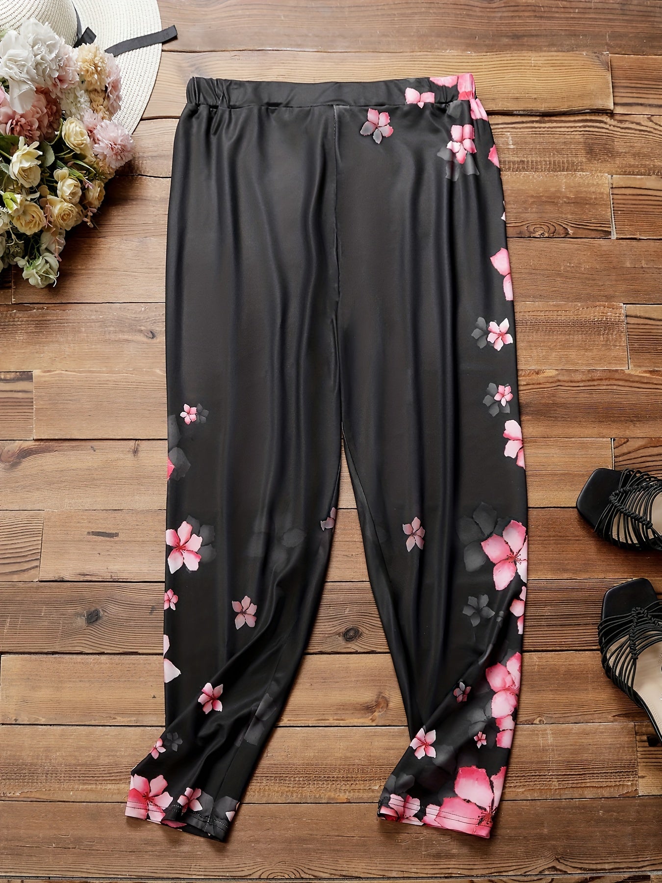 Women's Plus Floral Print Elastic Skinny Leggings