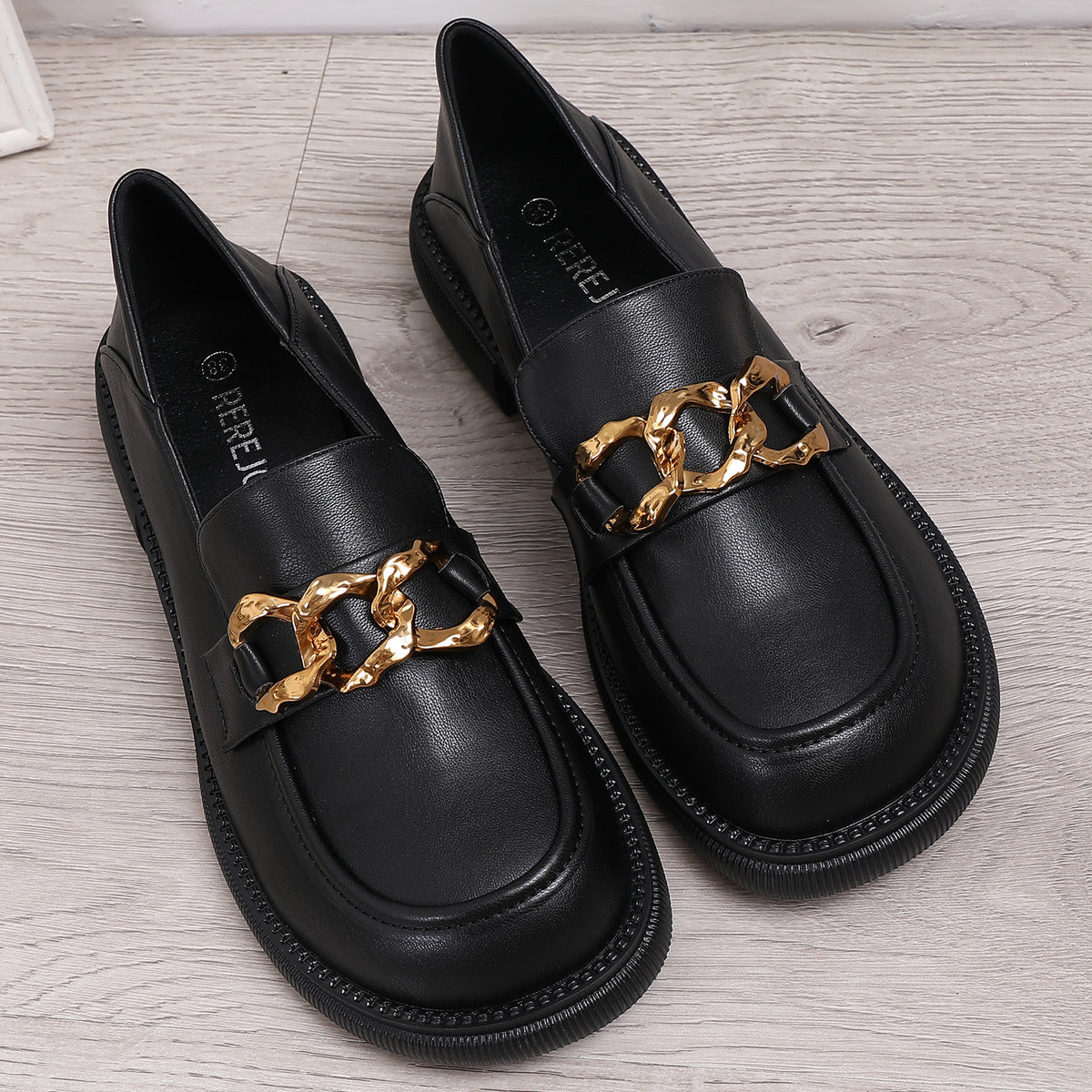 Women's Metal Chain Flat Loafers Slip On Shoes