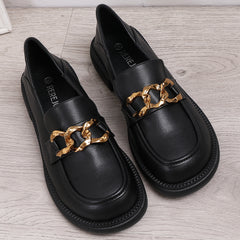 Women's Metal Chain Flat Loafers Slip On Shoes