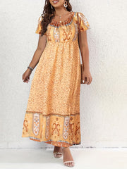  Colorblock Ditsy & Baroque Print Maxi Dress