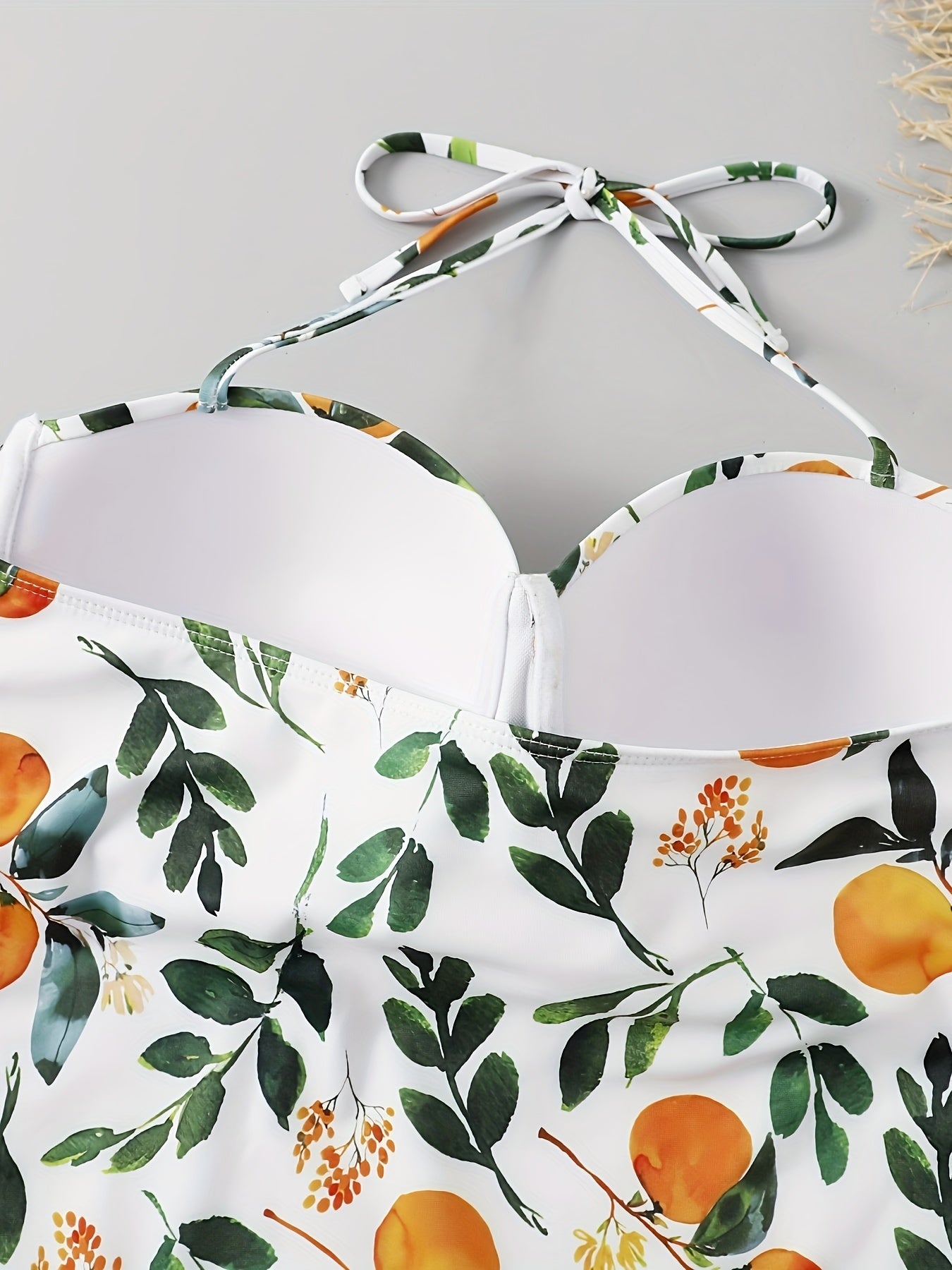  Leaf Print Halter Neck Backless Swimsuit