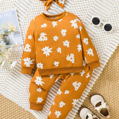 Autumn Kids Casual Outfit Floral Sweatshirt & Pants Set