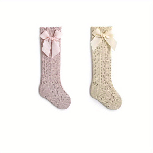 3 Pairs Baby Bow Princess Knee High Socks Toddler Infant Mesh Breathable