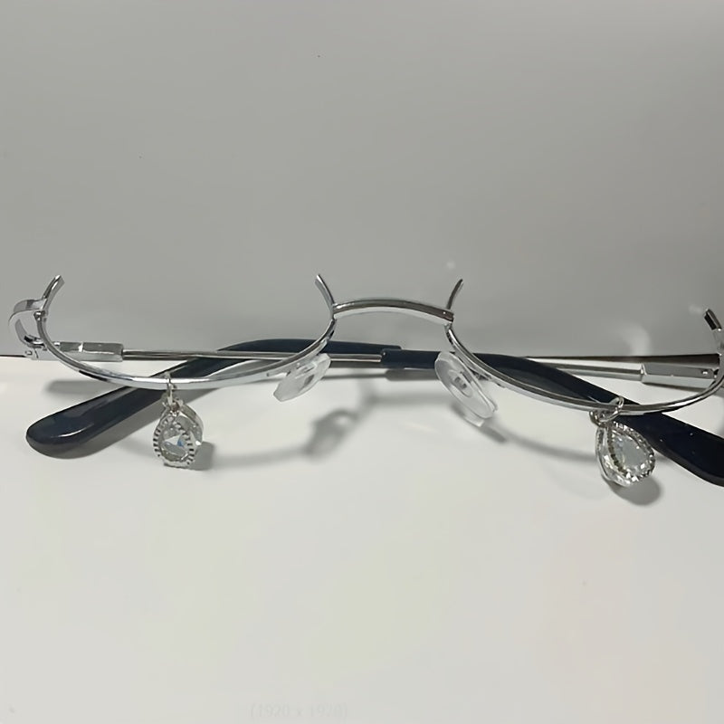 Rhinestone Decor Semi Rimless Lensless Glasses for Cosplay Party Club