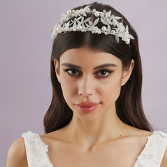 Silky Flower Headband with Faux Pearls Bridal Hair Accessories