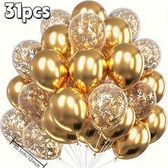 31pcs Golden Balloons Set for Celebrations Metallic and Confetti Emulsion