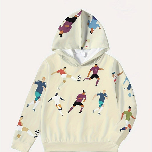 Football Player Print Kid's Hoodie Pullover Casual Hooded Long Sleeve Top