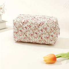 Floral Quilted Makeup Bag Cosmetic Storage for Women Durable Travel Pouch