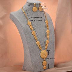 Vintage Copper Jewelry Set Pendant Necklace & Dangle Earrings 24K Plated