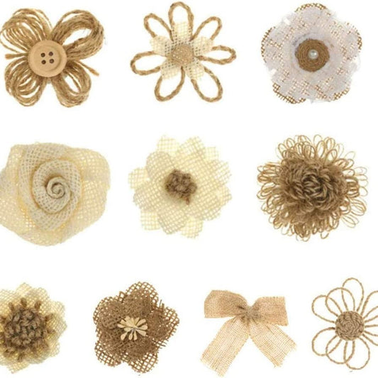 10pcs Jute Cloth Flowers Wedding Party Decor DIY Crafts