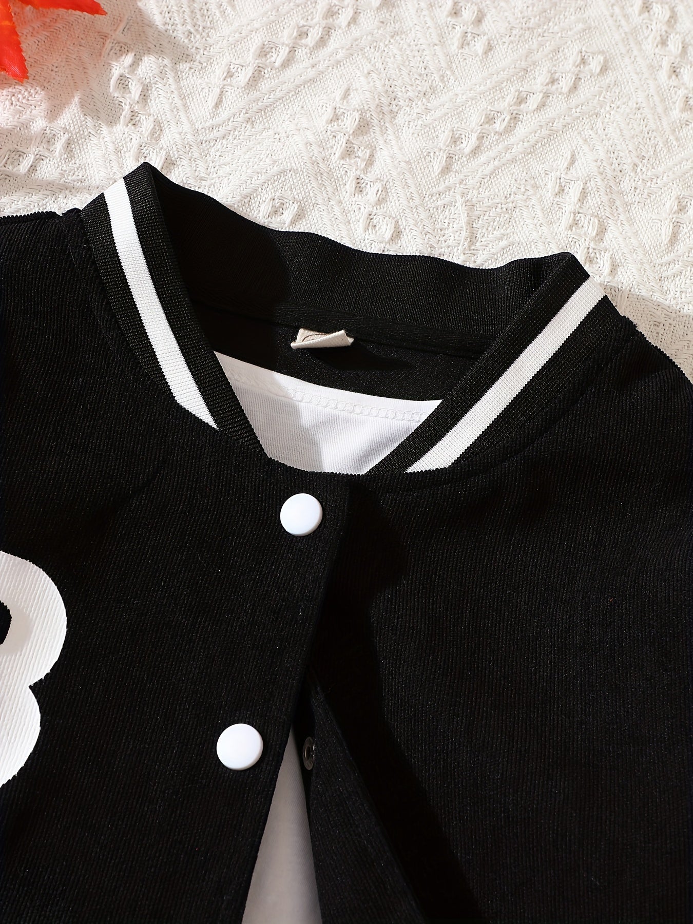 Girls Baseball Jacket & Pleated Skirt Set Letter B Print Corduroy Kid