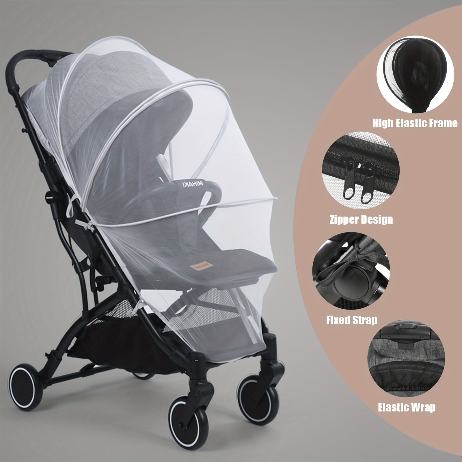 Foldable Mosquito Net for Stroller, Full Cover, Double Zipper