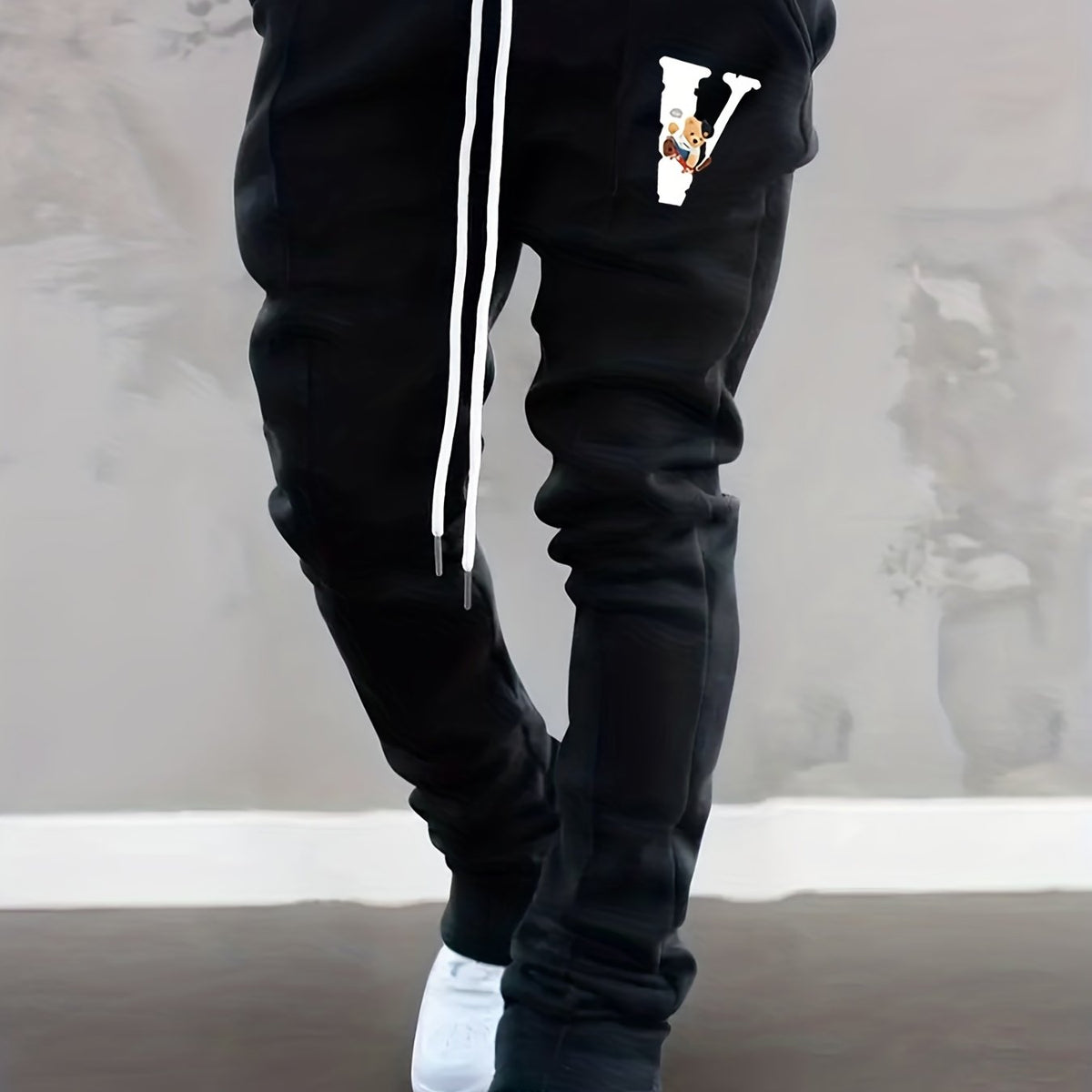 Cartoon Bear Pattern Slim Fit Flared Joggers