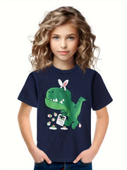 Breathable 3D Bunny Dino Print Short Sleeve T-shirt Girls Spring Summer Gift