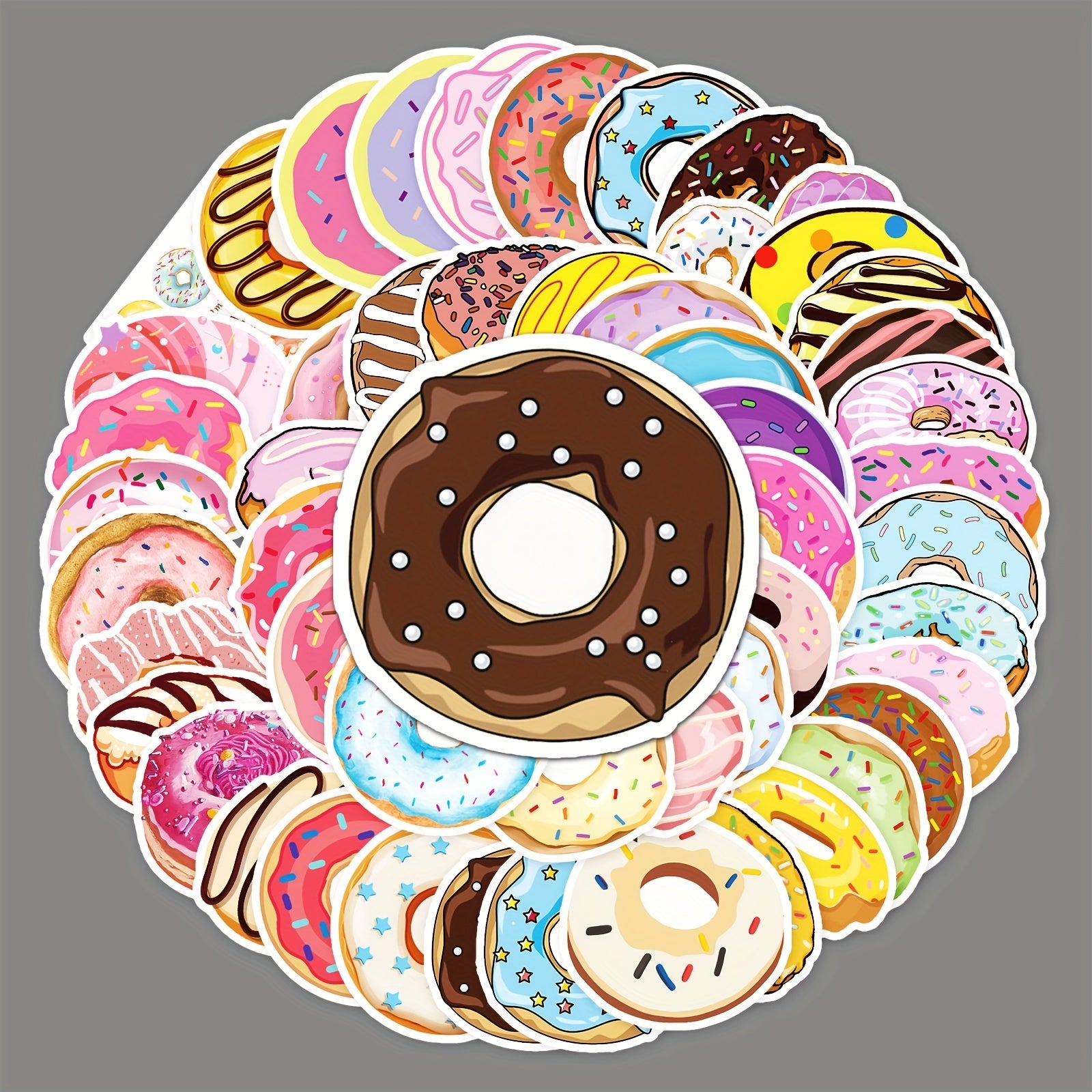 50pcs Donut Doodle Stickers Plants Round Self-adhesive