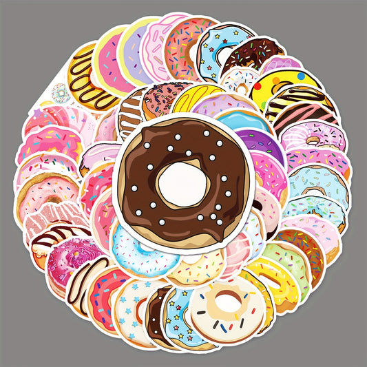 50pcs Donut Doodle Stickers Plants Round Self-adhesive