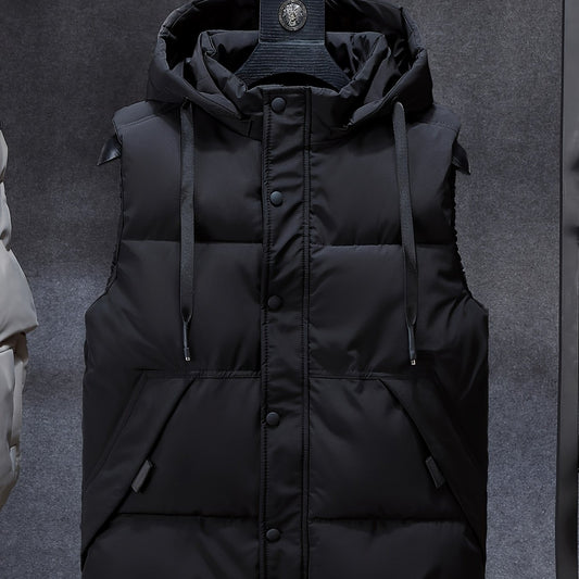 Men Sleeveless Down Thermal Hooded Vests Jackets Zipper Outdoor Winter Casual