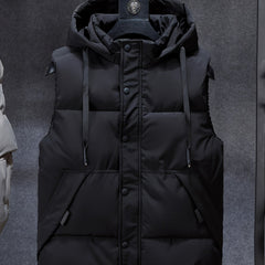 Men Sleeveless Down Thermal Hooded Vests Jackets Zipper Outdoor Winter Casual