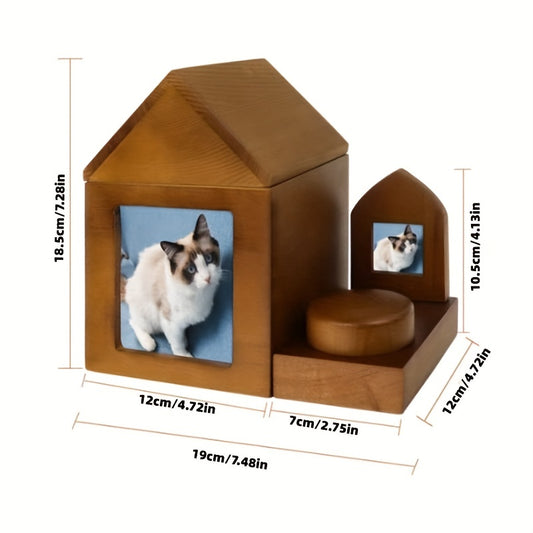 Wooden Pet Urns Set: Dog & Cat Urns with Photo Frames & Hairball Box