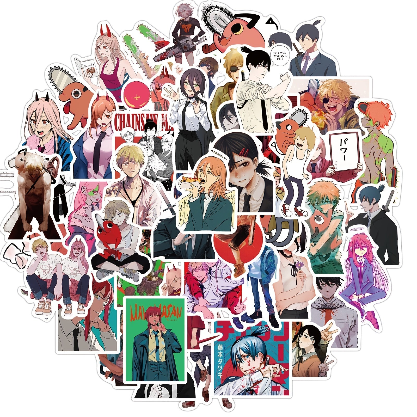 50pcs Chainsaw Man Denji Power Stickers Waterproof Graffiti Decals