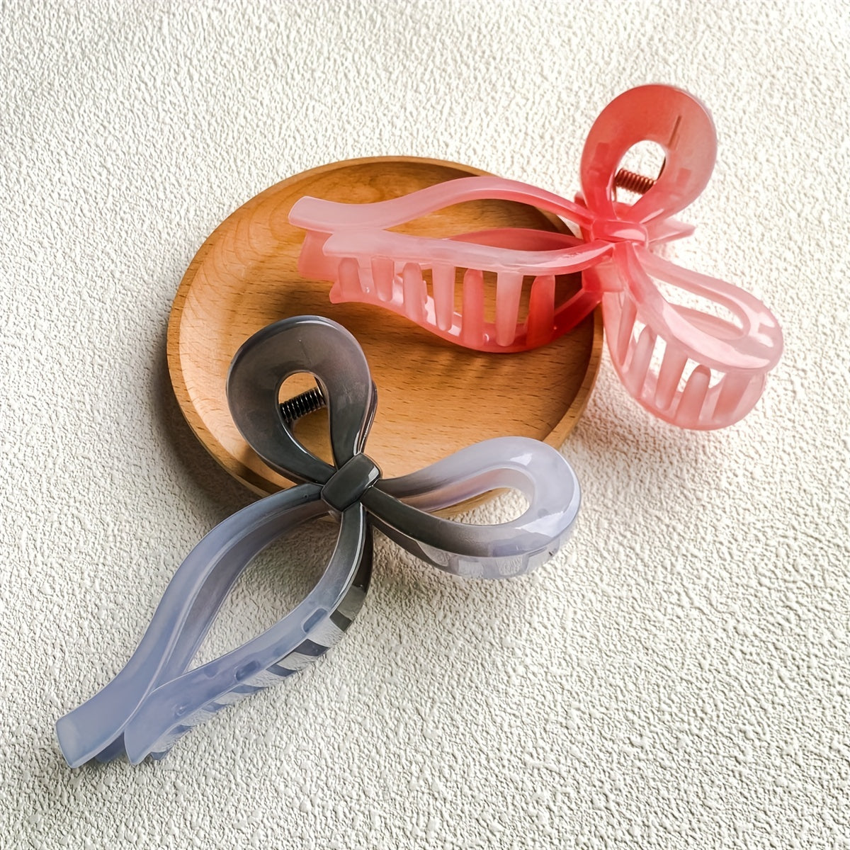 2pcs Gradient Hair Claw Ribbon Bow Style Nonslip Ponytail Holder