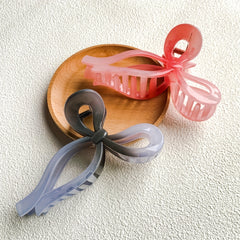2pcs Gradient Hair Claw Ribbon Bow Style Nonslip Ponytail Holder