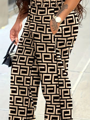  Geometric Print Wide Leg Trousers With Pockets