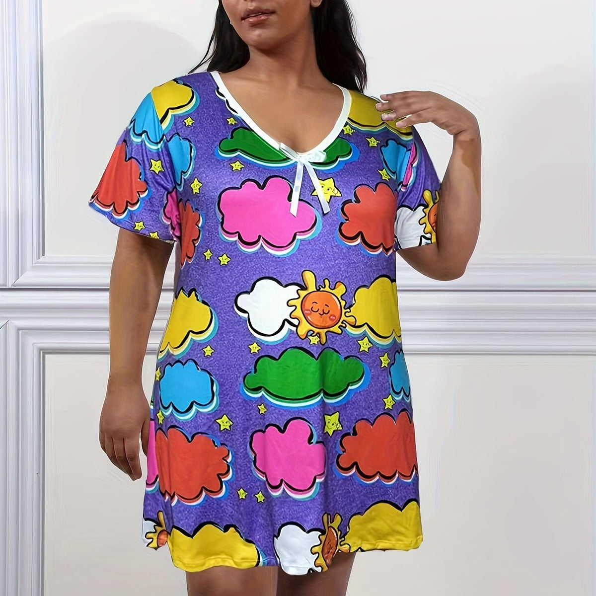 Cloud & Star Print Short Sleeve Nightdress