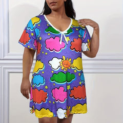  Cloud & Star Print Short Sleeve Nightdress
