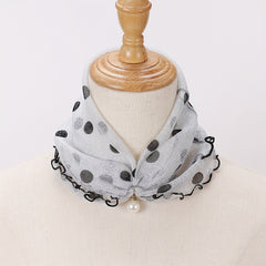Ruffles Neck Gaiter Loop Scarf Faux Pearl Decor Warm Infinity Scarves