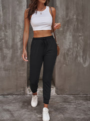 Ribbed Elastic Waist Jogger Pants Women's Athleisure