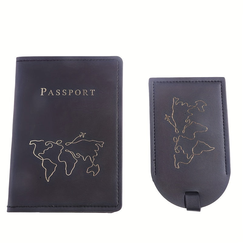 Map Pattern Passport Holder & Luggage Tag Set