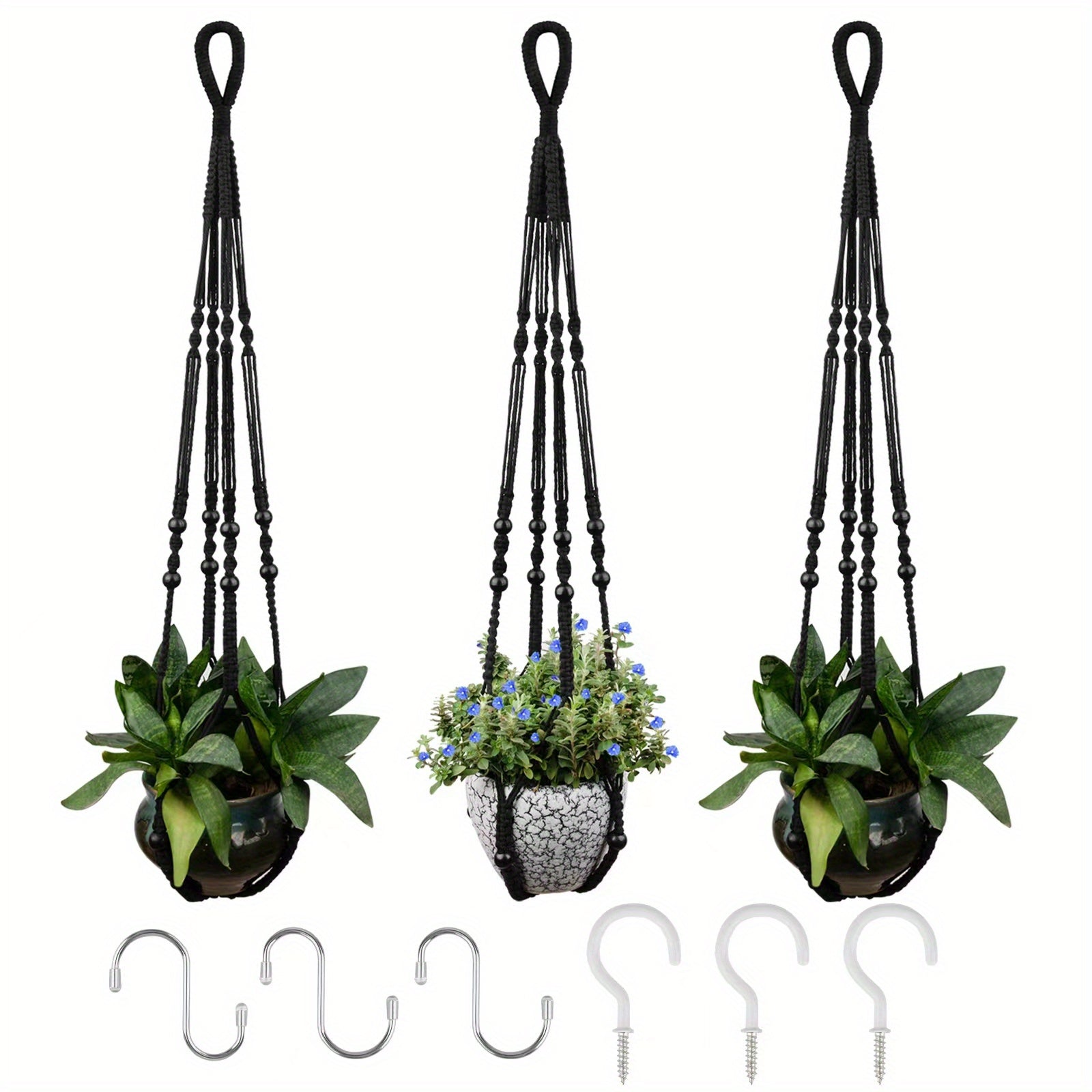 3 Macrame Plant Hangers Indoor Plant Holders 35inch