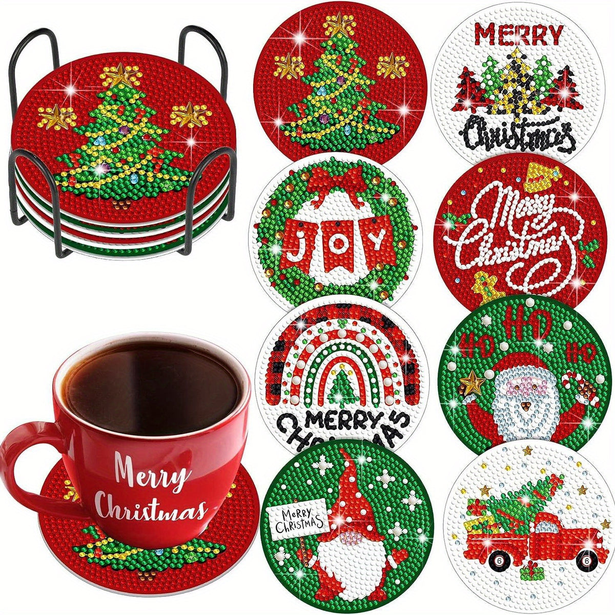 8pcs Christmas Series Diamond Painting Coaster Kit