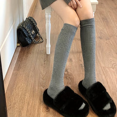 Solid Calf Socks Comfy Knee High Socks Women's Stockings