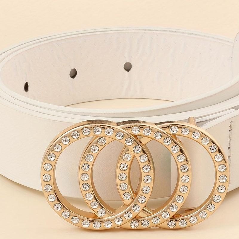 2pcs Rhinestone Buckle Belt Set Casual Thin Belt for Women
