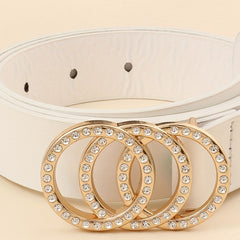2pcs Rhinestone Buckle Belt Set Casual Thin Belt for Women